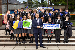 Minister for European Affairs, Thomas Byrne TD., with students