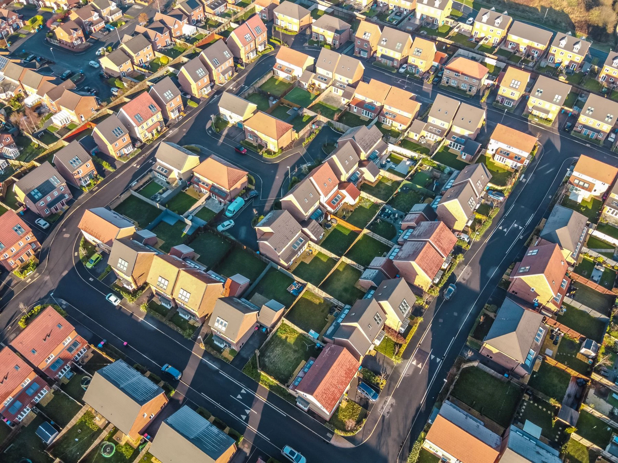 An areal view of residential houses