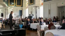 Photo of the entire room during Li Andersson's speech