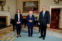 Maria Jensen and Ivailo Kalfin with President of Ireland Michael D. Higgins