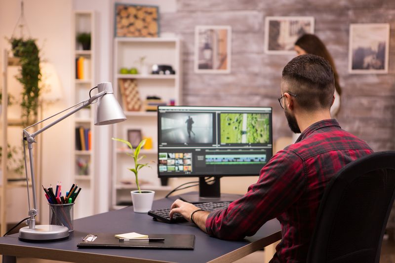 Young man working from home