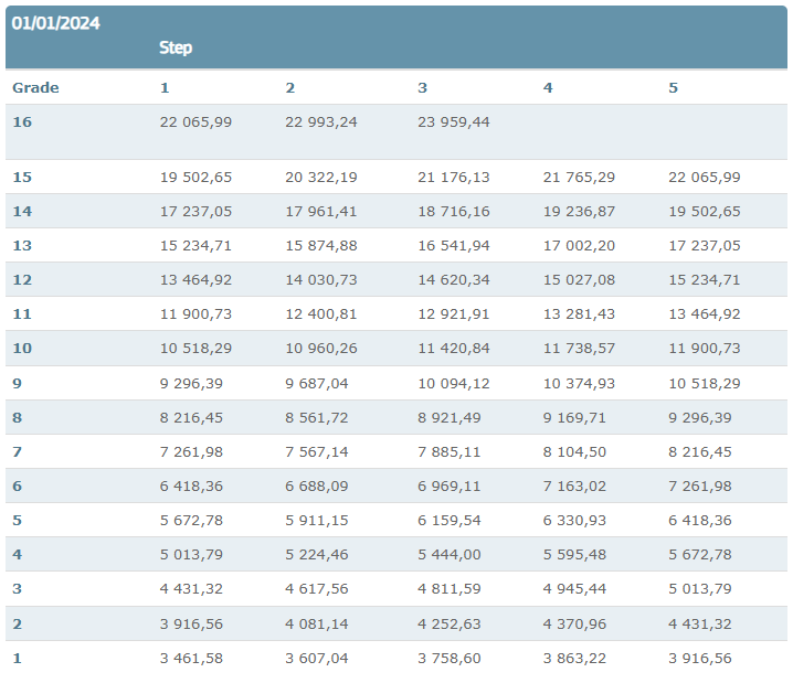 Salary grades officials and temporary agents